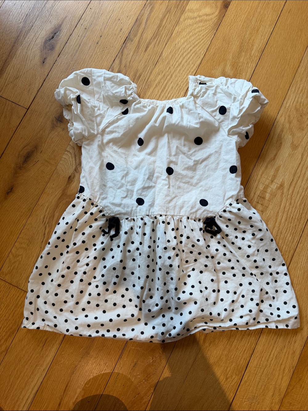 Zara Kids Off White Dress w/ Black Polka Dots & Puff Sleeves Size 3 Years C1-324